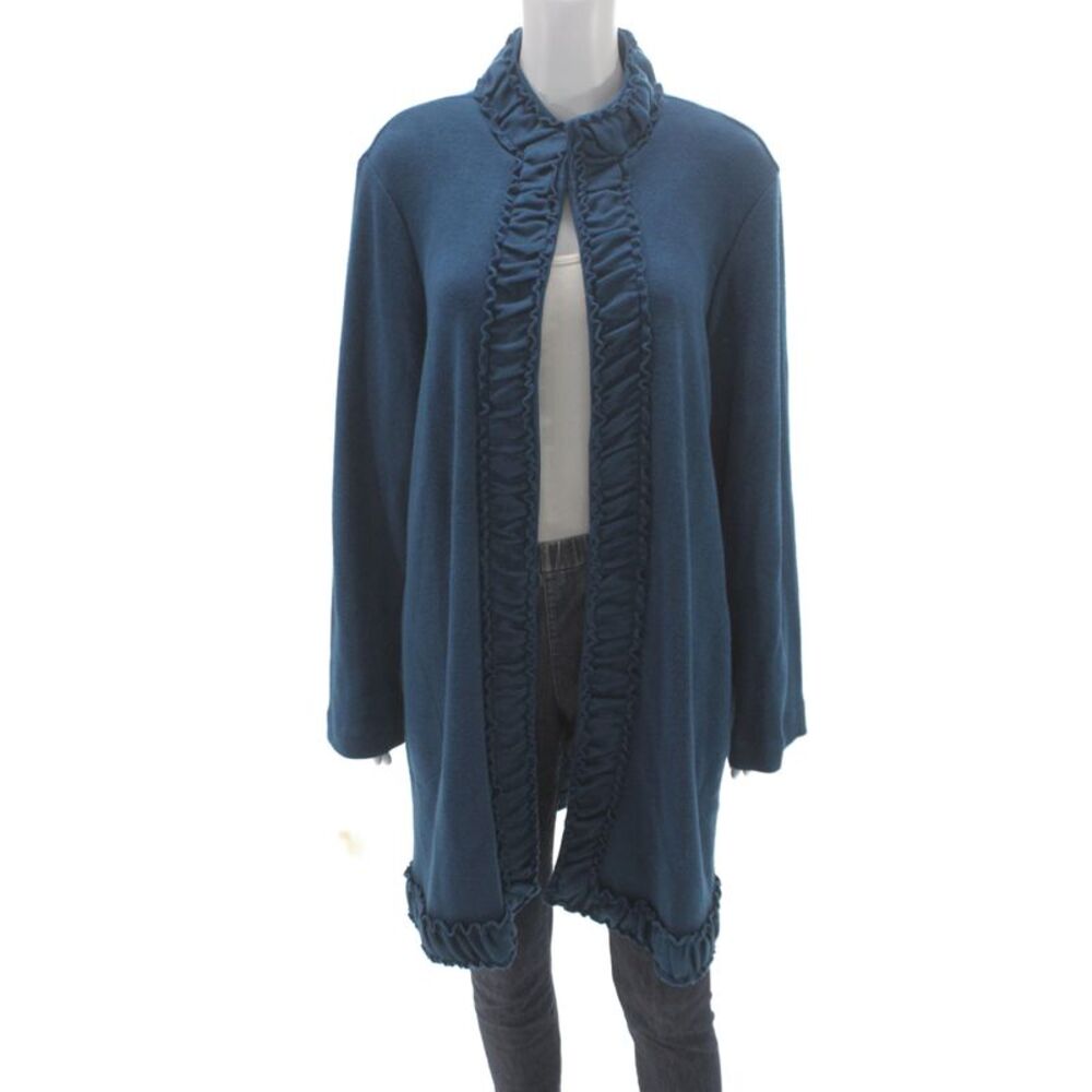 Pure Essence Women Cardigan Blue High Neck Long Sleeve Rayon Blend Size XL